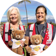 Red Cross volunteers with bears